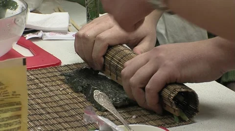 Learning, lesson, master class on preparing sushi 2.m2t Stock Footage 5186719