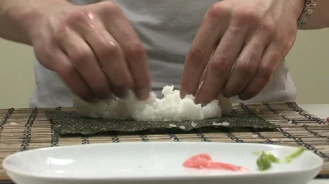 Learning, lesson, master class on preparing sushi 5.m2t Stock Footage 5186776