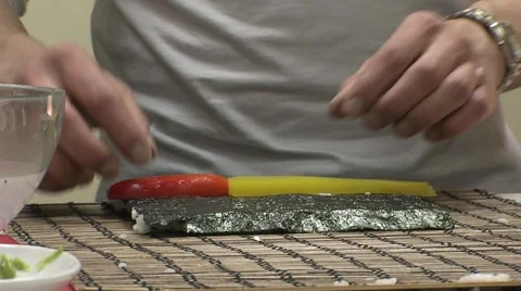 Learning, lesson, master class on preparing sushi 7.m2t Stock Footage 5186822