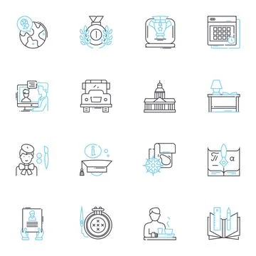 Learning linear icons set. Education, Knowledge, Skill, Training, Study, Lesson Illustrazione stock