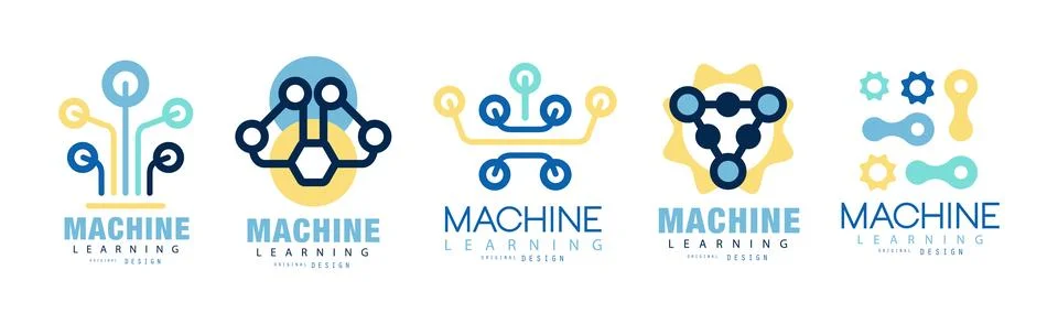 Learning Machine Logo and Label Original Design Vector Set Illustrazione stock