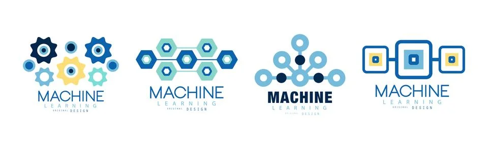 Learning Machine Logo and Label Original Design Vector Set Illustrazione stock
