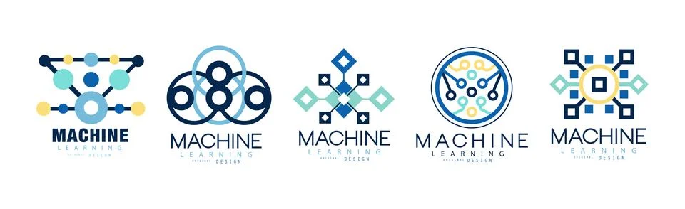 Learning Machine Logo and Label Original Design Vector Set Stock Illustration