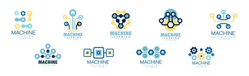 Learning Machine Logo and Label Original Design Vector Set 스톡 일러스트