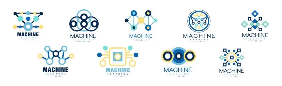 Learning Machine Logo and Label Original Design Vector Set Illustrazione stock