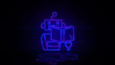 Learning machine read book in neon effect mp4 video Stock Illustration