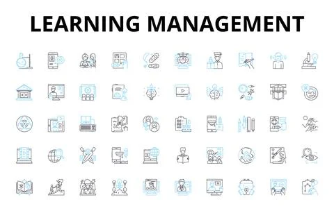 Learning management linear icons set. Education, Curriculum, Assessment Illustrazione stock