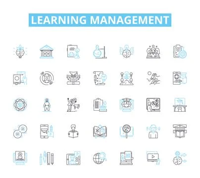 Learning management linear icons set. Education, Curriculum, Assessment Illustrazione stock