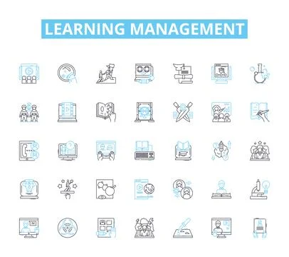 Learning management linear icons set. Education, Curriculum, Assessment Illustrazione stock
