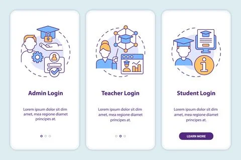 Learning management system access onboarding mobile app screen Illustrazione stock
