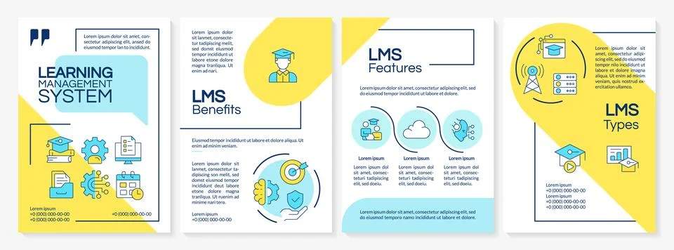 Learning management system blue and yellow brochure layout Stock Illustration