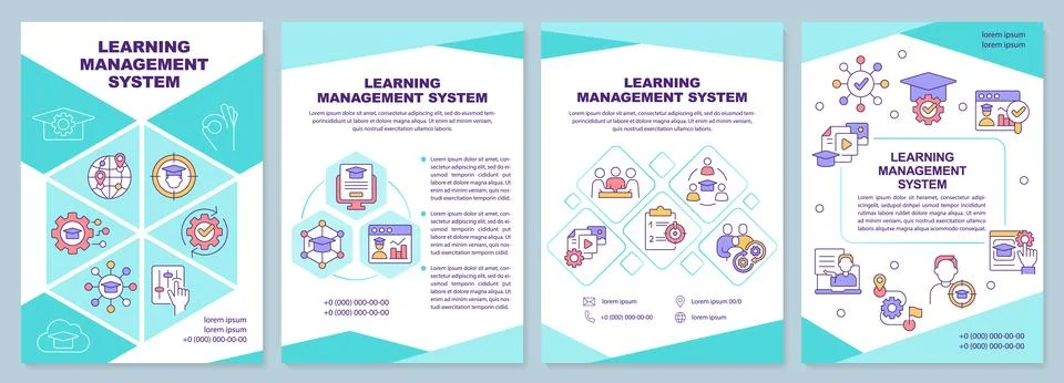 Learning management system blue brochure template Stock Illustration
