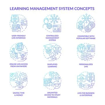 Learning management system blue gradient concept icons set Stock Illustration