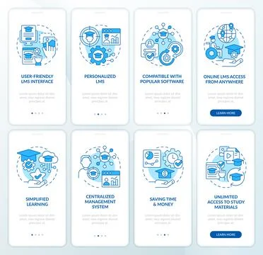 Learning management system blue onboarding mobile app screen Stock Illustration