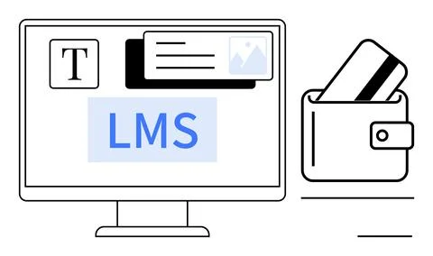 Learning Management System Concept with Digital Wallet and Text Editing Tools Stock Illustration