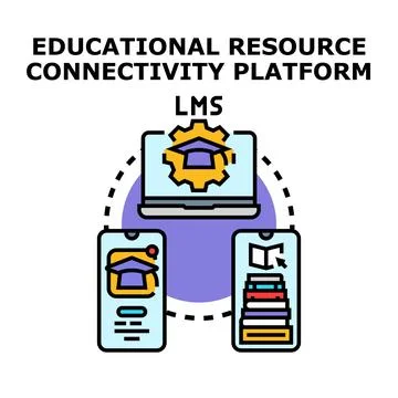 Learning management system connecting educational resources and students Stock Illustration