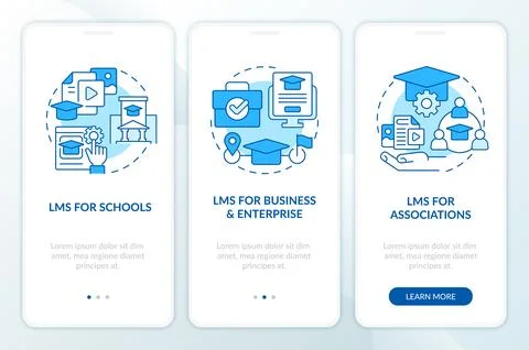 Learning management system deploy blue onboarding mobile app screen Stock Illustration