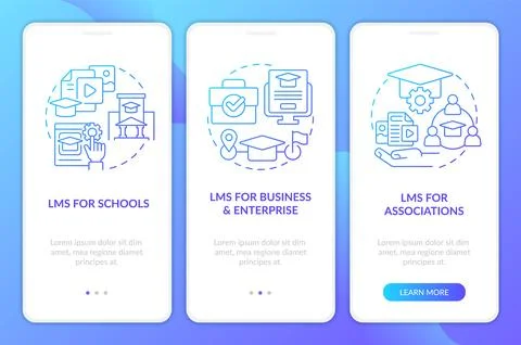 Learning management system deploy blue gradient onboarding mobile app screen Stock Illustration