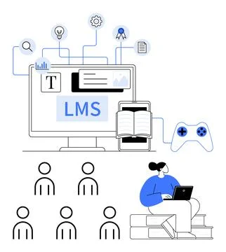 Learning Management System Design with Education Tools and User Interaction.. Stock Illustration