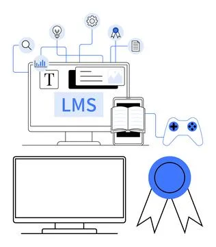Learning Management System on Desktop and Mobile with Educational and Gamif.. Illustrazione stock