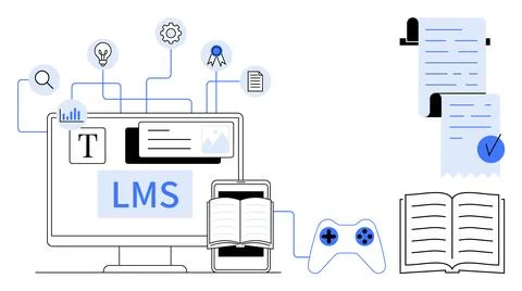 Learning Management System Digital Educational Tools and Resources Overview Stock Illustration