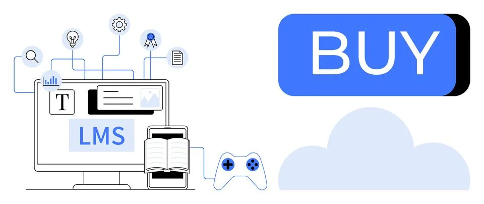 Learning Management System Interface with BUY Button and Cloud Integration Stock Illustration