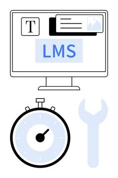 Learning Management System Interface with Stopwatch and Tool Icon for LMS O.. Stock Illustration