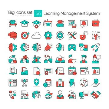 Learning management system line color icons set Stock Illustration