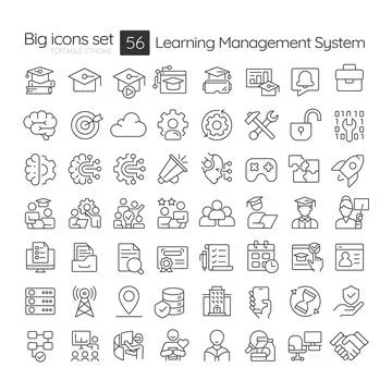 Learning management system line icons set Stock Illustration
