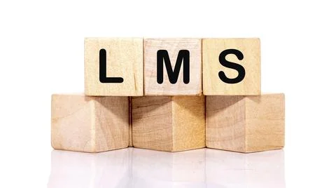 Learning Management System LMS text on wooden cubes on a white background, bu Stock Photos