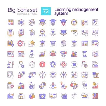 Learning management system RGB color icons set Stock Illustration