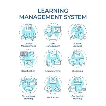 Learning management system soft blue concept icons Illustrazione stock