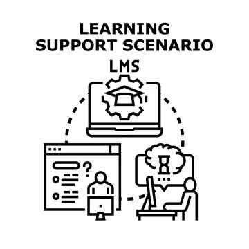 Learning management system support scenario concept 스톡 일러스트