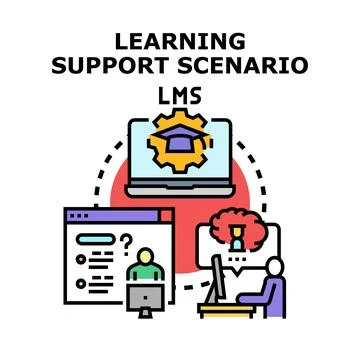 Learning management system support scenario concept Illustrazione stock