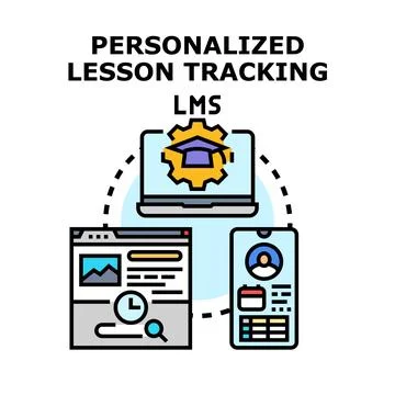 Learning management system tracking personalized lessons progress 库存插图