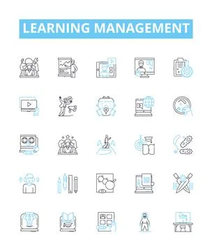 Learning management vector line icons set. Education, Training, Courseware, E Illustrazione stock