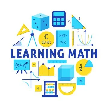 Learning math round concept banner in flat style Stock Illustration