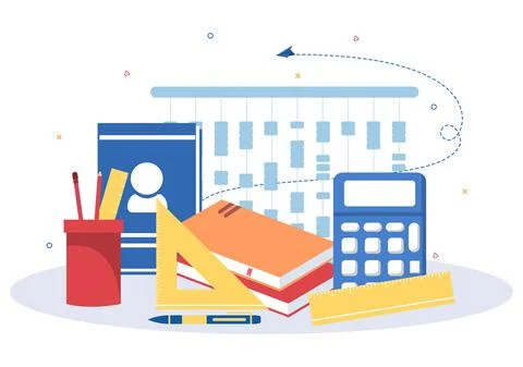 Learning Mathematics of Education and Knowledge Background Cartoon Vector Ill イラスト素材