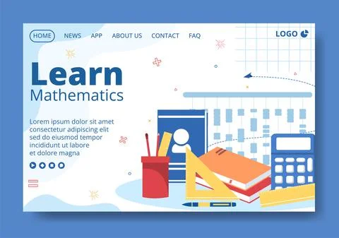 Learning Mathematics Education and Knowledge Landing Page Template Flat Illus Stock Illustration