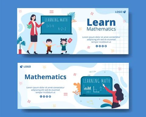 Learning Mathematics Education and Knowledge Banner Template Flat Illustratio Stock Illustration