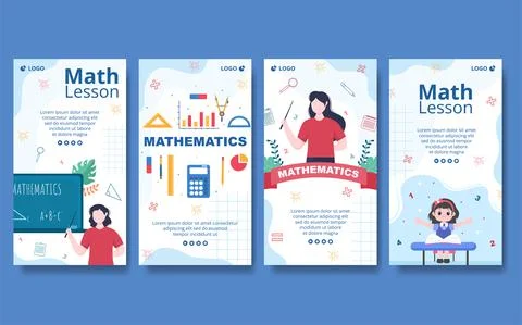 Learning Mathematics Education and Knowledge Stories Template Flat Illustrati Stock Illustration