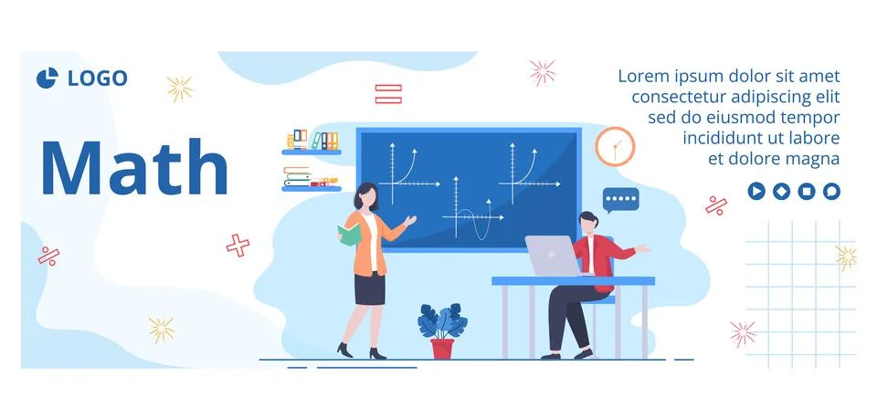 Learning Mathematics Education and Knowledge Cover Template Flat Illustration Stock Illustration