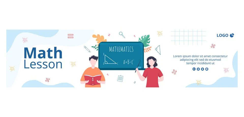 Learning Mathematics Education and Knowledge Banner Template Flat Illustratio Stock Illustration
