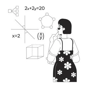 Learning mathematics for programming line illustration concept Illustrazione stock