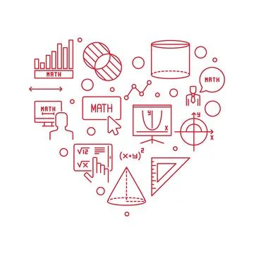 Learning Mathematics vector line red heart shaped banner. Math concept illu.. 库存插图