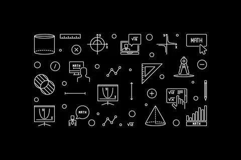 Learning Mathematics vector outline dark horizontal banner. Math illustration 스톡 일러스트