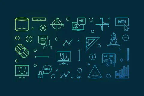 Learning Mathematics vector thin line horizontal banner - Math concept mode.. 库存插图