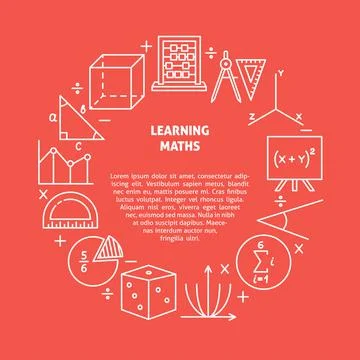 Learning maths round banner in line style Illustrazione stock