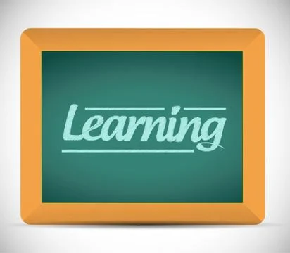 Learning message written on a blackboard. Illustrazione stock