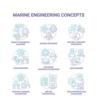 Learning modern professions blue gradient concept icons set Stock Illustration